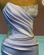 Split Front Strapless Mermaid Draped Long Prom Dress by BIZTUNNEL