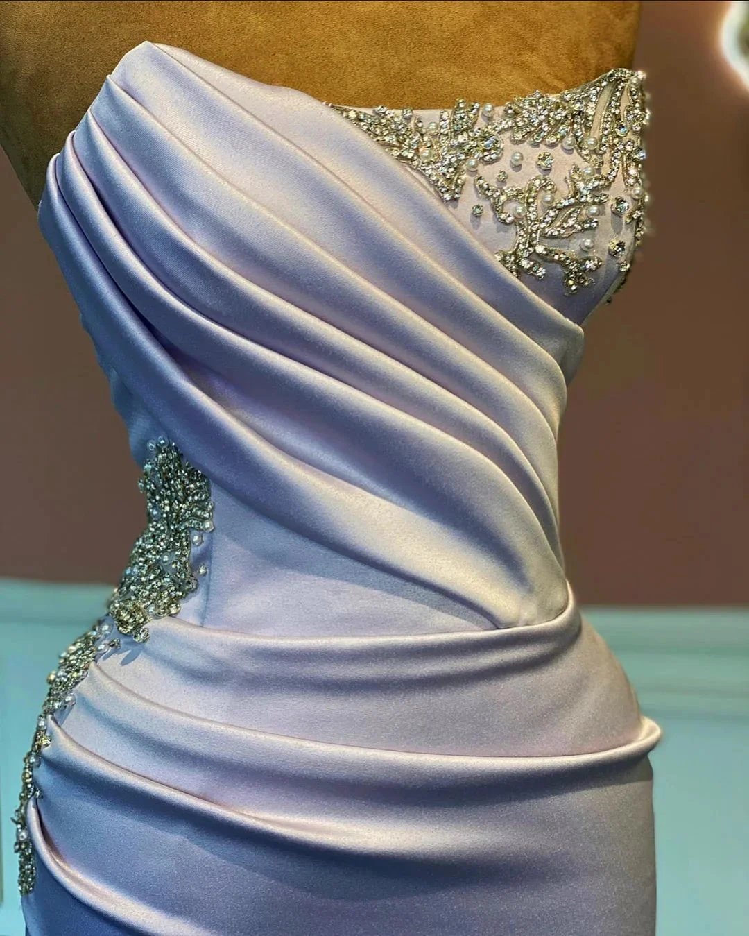 Split Front Strapless Mermaid Draped Long Prom Dress by BIZTUNNEL