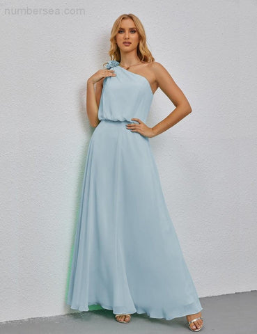 Ruffled One Shoulder Sleeveless Long Bridesmaid Dresses A-line Formal Evening Gown Side Split 28080