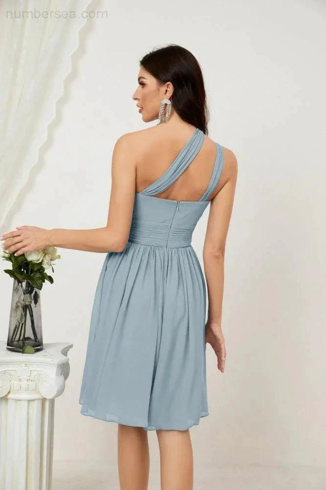 Numbersea Women Chiffon Short One Shoulder Bridesmaid Dress Formal Dresses for Party Homecoming 2804 by numbersea