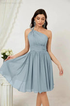 Numbersea Women Chiffon Short One Shoulder Bridesmaid Dress Formal Dresses for Party Homecoming 2804 by numbersea