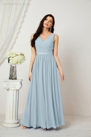 Women's Chiffon Long Bridesmaid Dresses A line Sleeveless Formal Prom Gown for Evening Party Homecoming Dresses 2808