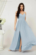Numbersea Neck Bridesmaid Dresses Chiffon Long Spaghetti A-line Formal Prom Gown for Wedding Party Evening 2801 by numbersea