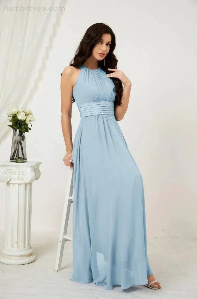 Numbersea Formal Party Gown Dress Chiffon Halter Long Sleeveless Bridesmaid Dresses 2802 by numbersea
