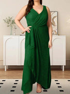 A-Line V-Neck Ruched Metallic Mesh Dress by Dreamylily