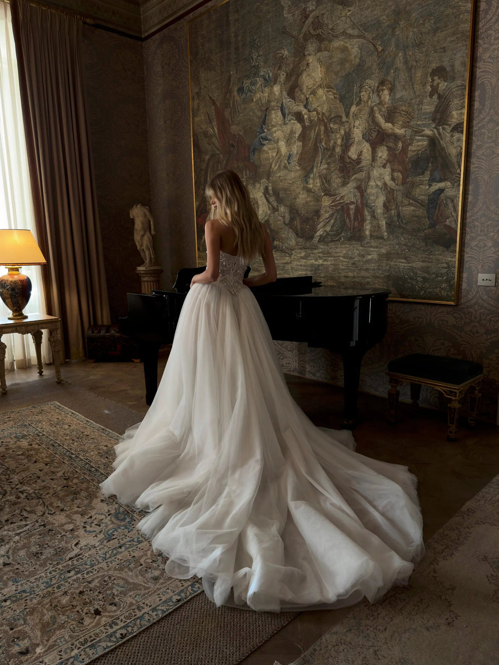 Elegant White Strapless Lace Corset Ball Gown Wedding Dress SW217