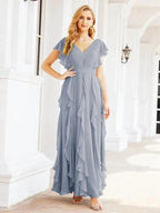 Ruffled Bridesmaid Dresses with Sleeves Long Formal Party Dress 28041 by numbersea