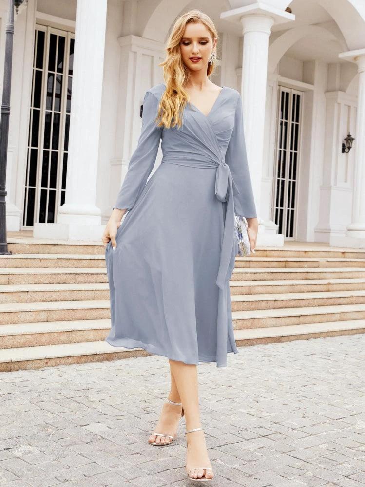 Bridesmaid Dress V-Back Waist Belt Mother of the Bride Wedding Guest SY28031 by numbersea