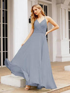 Numbersea Halter Chiffon Bridesmaid Dresses Wedding Appare Sleeveless Formal Prom Dress with Ruffled Back 28035 by numbersea