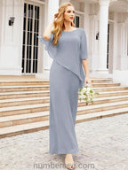 Sunnderly Formal Party Gown Dress Long Mother of The Bride Dresses with Ruffle Cape SY28026 by numbersea