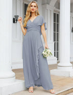 Numbersea Chiffon Bridesmaid Dresses Long Formal Evening Prom Mother of The Bride Dress with Flutter Sleeve     SEA28040