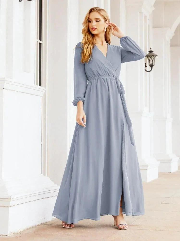Sunnderly Women's Chiffon Bridesmaid Dress A line Long Sleeves Formal Evening Prom Gown for Wedding Guest SY28032 by numbersea