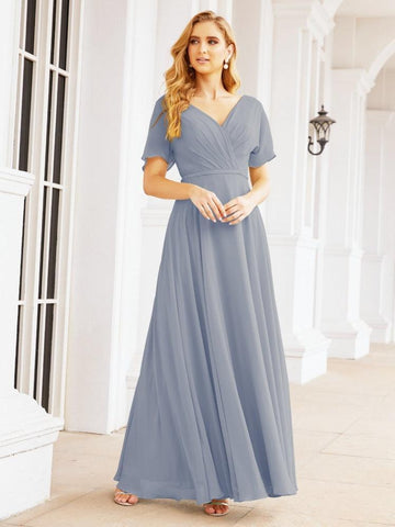 Numbersea Formal Prom Gowns for Mother of The Bride Short Sleeves Bridesmaid Dress 28049