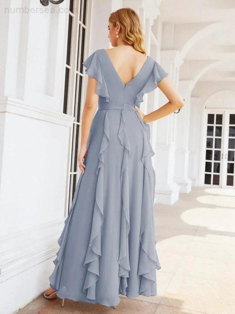 Ruffled Bridesmaid Dresses with Sleeves Long Formal Party Dress 28041 by numbersea