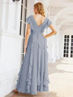 Ruffled Bridesmaid Dresses with Sleeves Long Formal Party Dress 28041 by numbersea