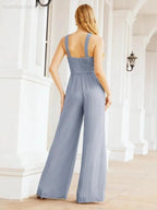 Numbersea Crisscross Neck Jumpsuit Formal Evening Dress Long Bridesmaid Dresses Bell-bottomed Pants 28033 by numbersea