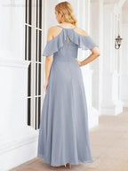 Numbersea Cold Shoulder Long Bridesmaid Dresses Side Slit Formal Prom Gowns Party Wedding 28070 by numbersea