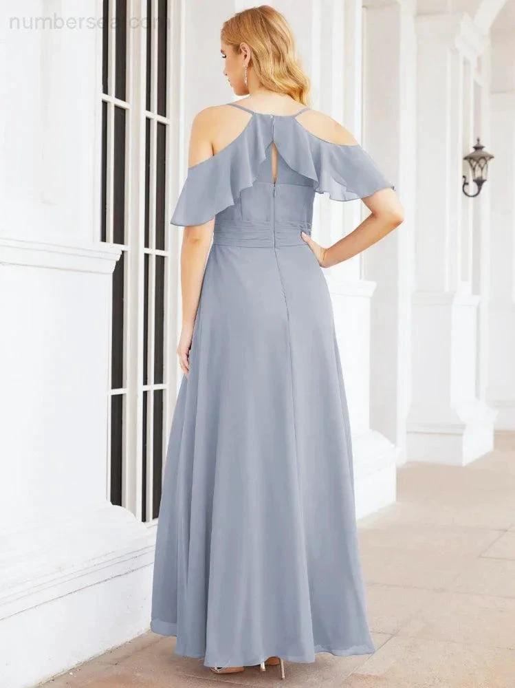Numbersea Cold Shoulder Long Bridesmaid Dresses Side Slit Formal Prom Gowns Party Wedding 28070 by numbersea