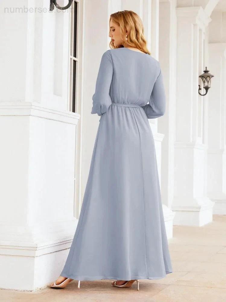 Sunnderly Women's Chiffon Bridesmaid Dress A line Long Sleeves Formal Evening Prom Gown for Wedding Guest SY28032 by numbersea