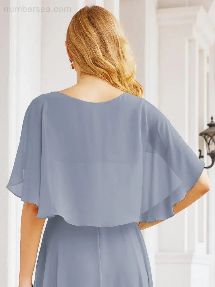 Numbersea Bridesmaid Dresses for Wedding Formal Evening Party Prom Gown with Cape 28050