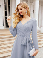Bridesmaid Dress V-Back Waist Belt Mother of the Bride Wedding Guest SY28031 by numbersea