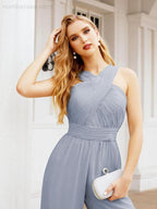 Numbersea Crisscross Neck Jumpsuit Formal Evening Dress Long Bridesmaid Dresses Bell-bottomed Pants 28033 by numbersea