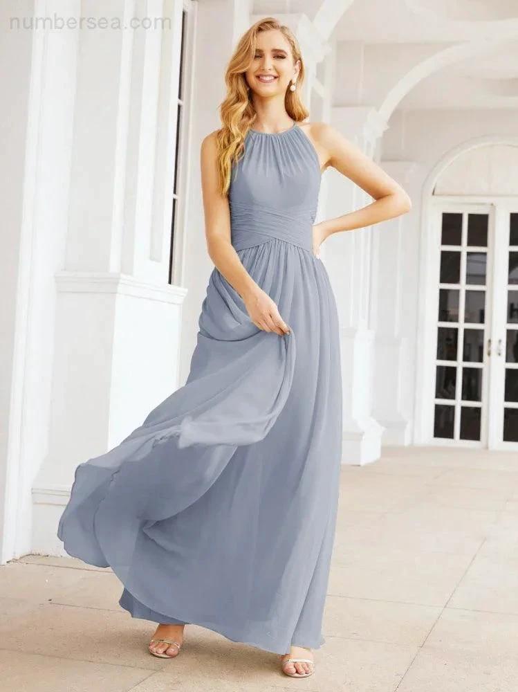 Numbersea Sleeveless Bridesmaid Dresses Long Prom Gown Zipper with Keyhole Back 28056 by numbersea