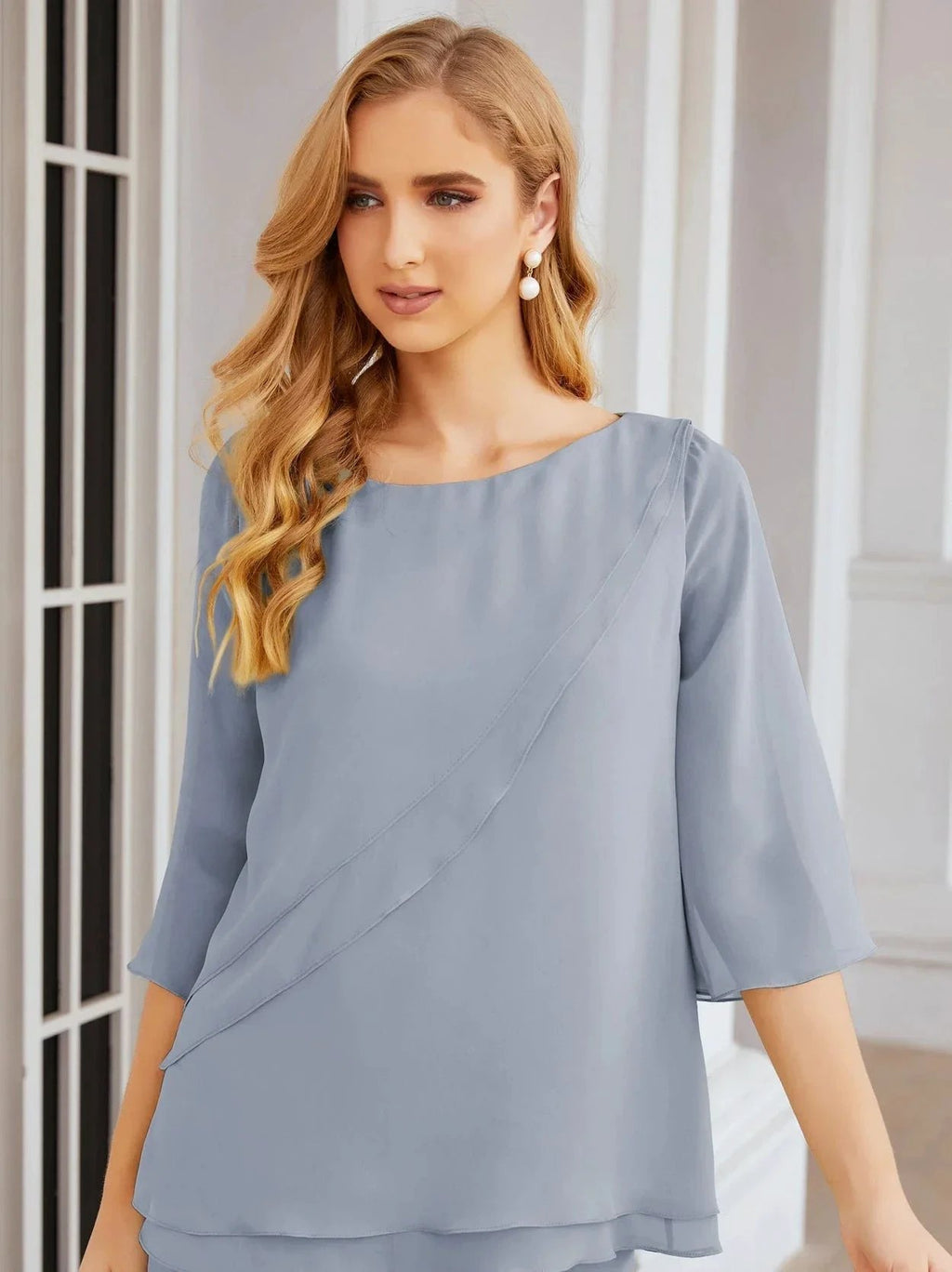 Sunnderly Elegant 2 Piece Mother of The Bride Dress Plus Size Pant Suits Ruffle Layers Sliver Housecoat SY28064 by numbersea