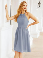 Numbersea Halter Chiffon Bridesmaid Dresses Short Sleeveless Formal Party Dress Open Back 28023 by numbersea