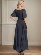A-line V-Neck Ankle-Length Chiffon Mother of the Bride Dress With Pleated Beading Sequins by Dreamylily