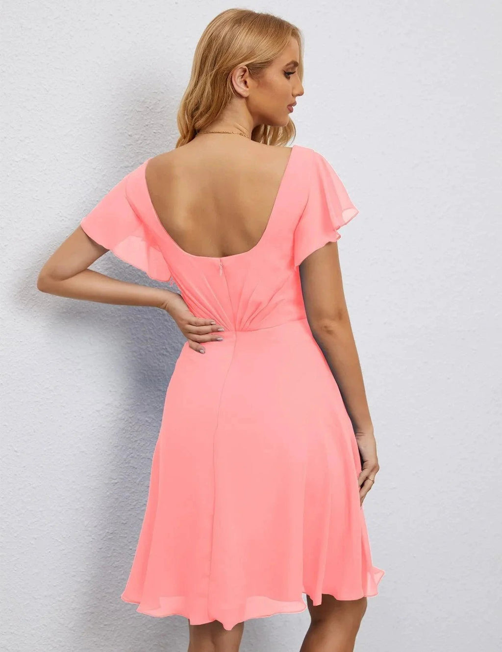 Numbersea U Back Homecoming Dress Formal Prom Dress Knee Length Short Sleeves Cocktail Party Dress 28077 by numbersea