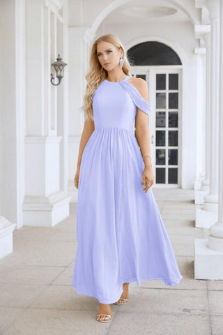 Ladies Chiffon Off Shoulder Swing Sleeve Front Slit Bridesmaid Evening Dress Wedding Party Evening Dress 28117