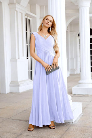 Ladies Chiffon V Neck Sleeveless Floor Length Bridesmaid Evening Dress Wedding Party Evening Dress 28126