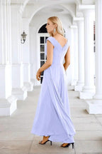 Ladies Chiffon V Neck Sleeveless Floor Length Bridesmaid Evening Dress Wedding Party Evening Dress 28126 by numbersea