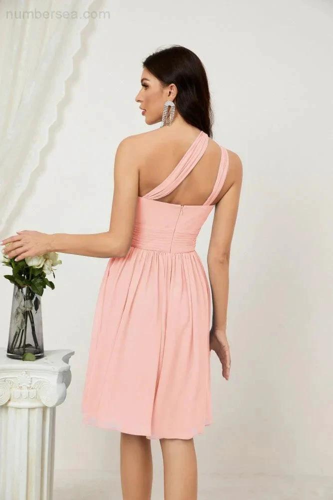 Numbersea Women Chiffon Short One Shoulder Bridesmaid Dress Formal Dresses for Party Homecoming 2804 by numbersea