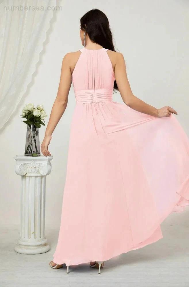 Numbersea Formal Party Gown Dress Chiffon Halter Long Sleeveless Bridesmaid Dresses 2802 by numbersea
