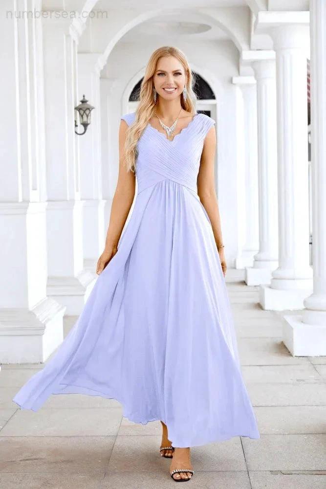 Ladies Chiffon V Neck Sleeveless Floor Length Bridesmaid Evening Dress Wedding Party Evening Dress 28126 by numbersea