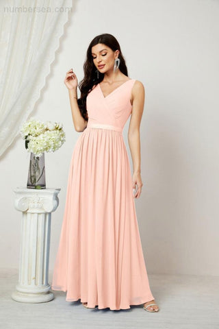 Women's Chiffon Long Bridesmaid Dresses A line Sleeveless Formal Prom Gown for Evening Party Homecoming Dresses 2808