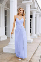 Ladies Chiffon Spaghetti Strap V Neck Front Slit Floor Length Bridesmaid Evening Dress Prom Party Wedding Evening Dress 28116 by numbersea
