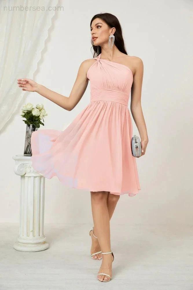 Numbersea Women Chiffon Short One Shoulder Bridesmaid Dress Formal Dresses for Party Homecoming 2804 by numbersea