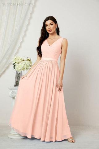 Women's Chiffon Long Bridesmaid Dresses A line Sleeveless Formal Prom Gown for Evening Party Homecoming Dresses 2808