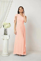 Numbersea Chiffon Ruffled One Shoulder Long Bridesmaid Dresses A-line Formal Evening Gown Side Split 2809 by numbersea