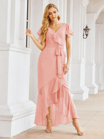 Numbersea Ruffled Bridesmaid Dresses Mermaid Formal Violin Evening Party Prom Gowns 28042