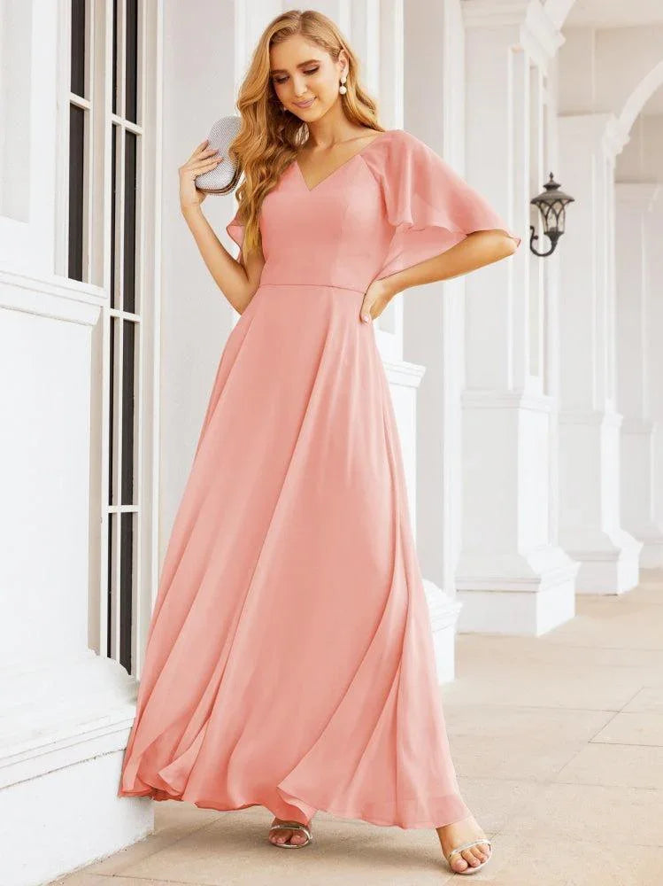 Numbersea Bridesmaid Dresses for Wedding Formal Evening Party Prom Gown with Cape 28050