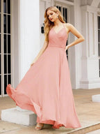 Numbersea Halter Chiffon Bridesmaid Dresses Wedding Appare Sleeveless Formal Prom Dress with Ruffled Back 28035 by numbersea