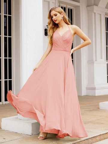 Numbersea Halter Chiffon Bridesmaid Dresses Wedding Appare Sleeveless Formal Prom Dress with Ruffled Back 28035