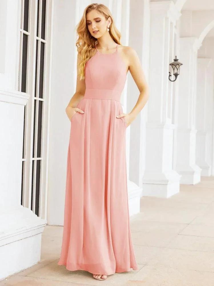 Numbersea Halter Bridesmaid Dresses with Pockets Sleeveless Formal Evening Party Prom Gowns 28055 by numbersea