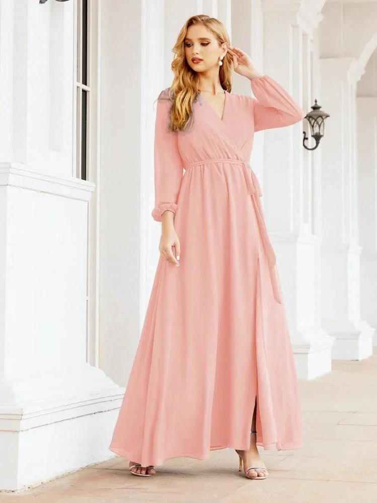 Sunnderly Women's Chiffon Bridesmaid Dress A line Long Sleeves Formal Evening Prom Gown for Wedding Guest SY28032 by numbersea