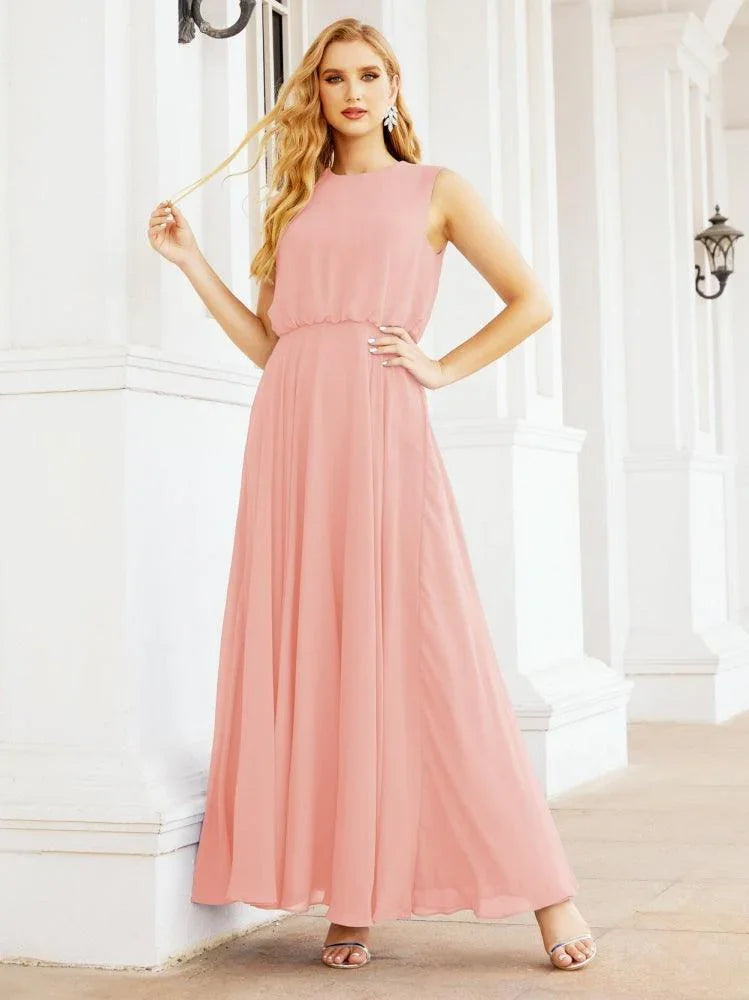 Numbersea Sleeveless Long Bridesmaid Dress A line Formal Evening Prom Gown 28025