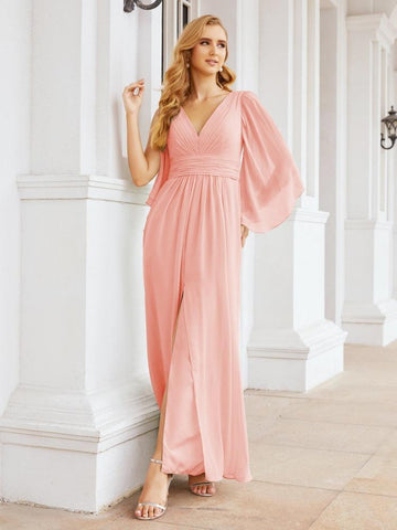 Numbersea Bridesmaid Dresses with Split for Wedding Party Flutter Sleeves 28045